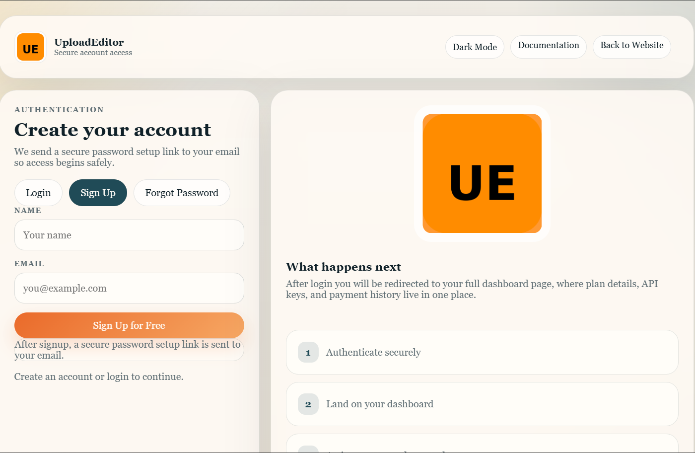 Signup flow screenshot