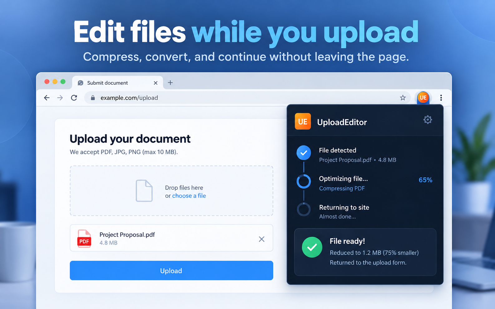 UploadEditor processing a file during upload